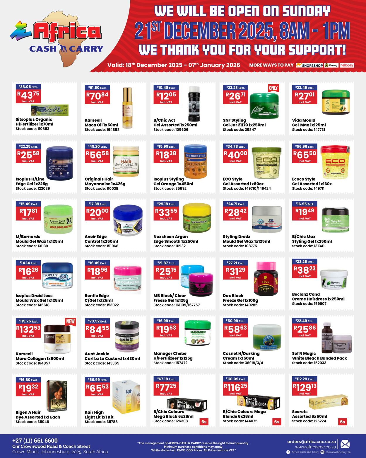 Special Africa Cash&Carry 18.12.2025 - 07.01.2026