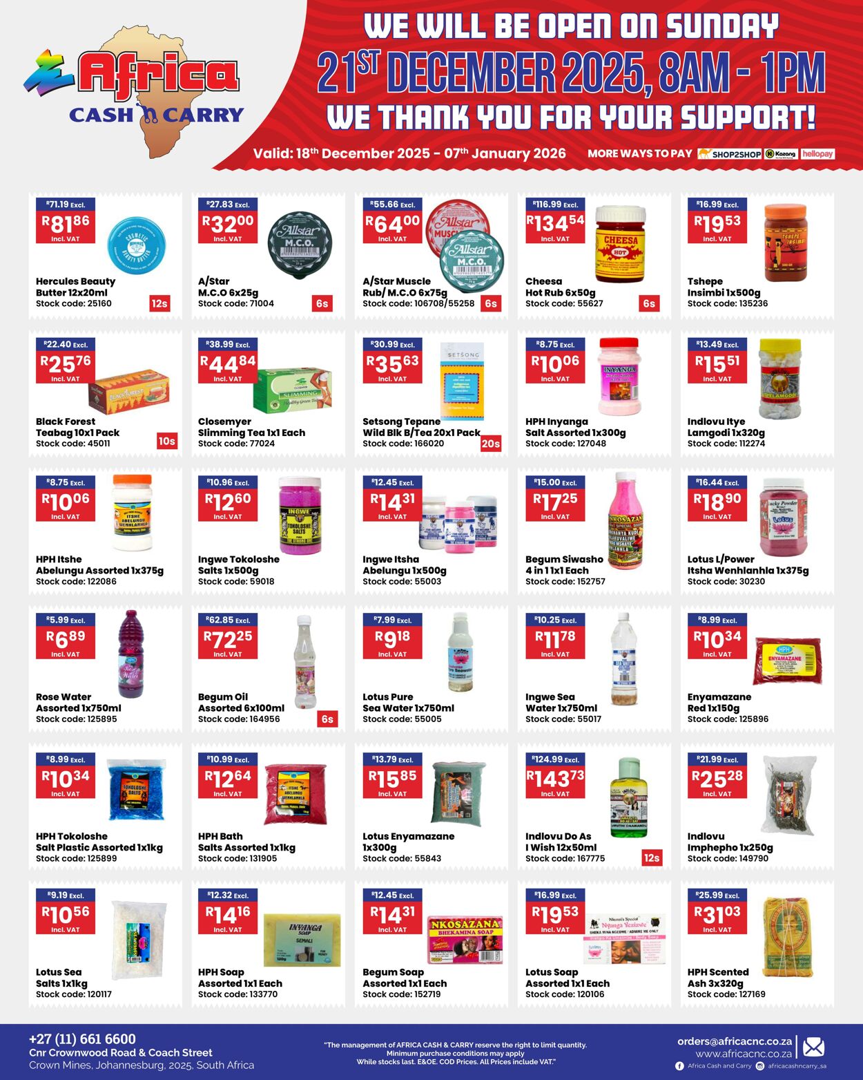 Special Africa Cash&Carry 18.12.2025 - 07.01.2026
