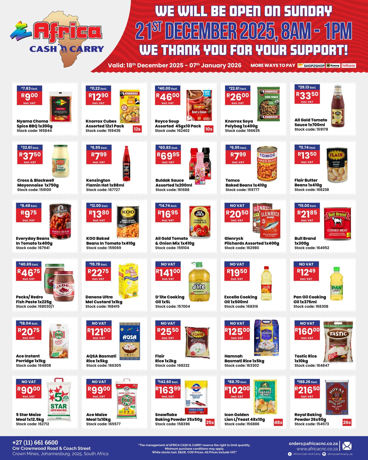 Special Africa Cash&Carry 18.12.2025 - 07.01.2026