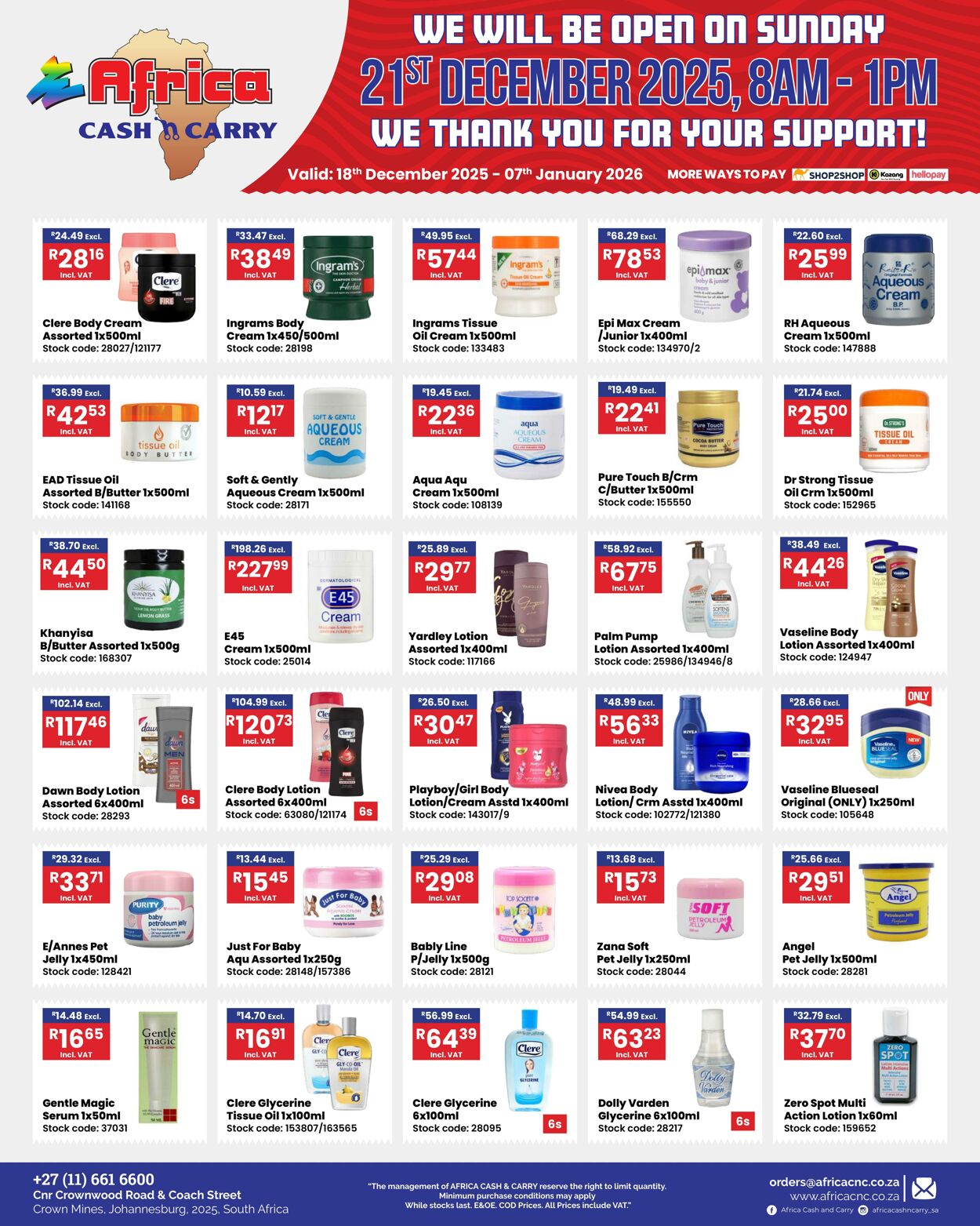 Special Africa Cash&Carry 18.12.2025 - 07.01.2026