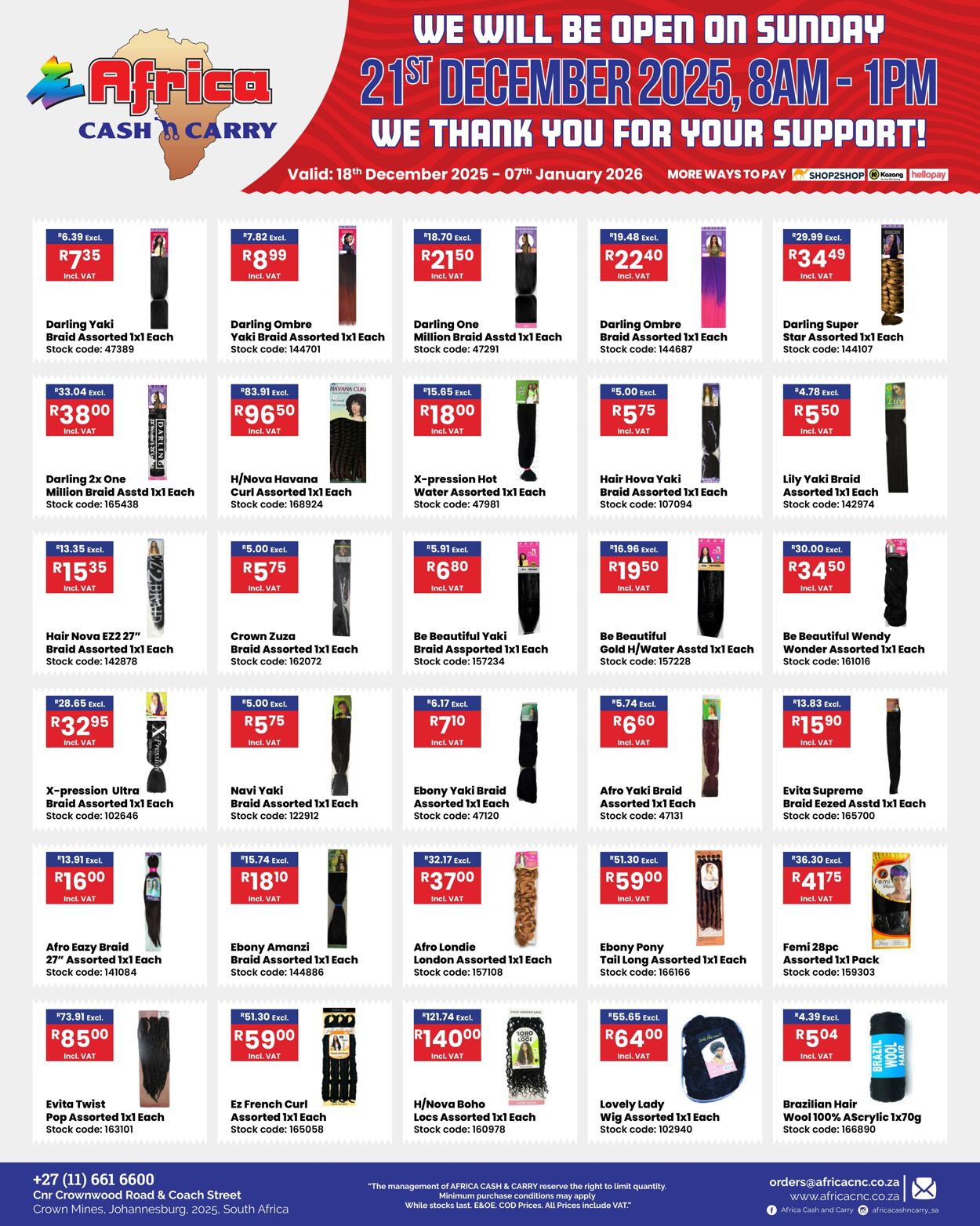 Special Africa Cash&Carry 18.12.2025 - 07.01.2026