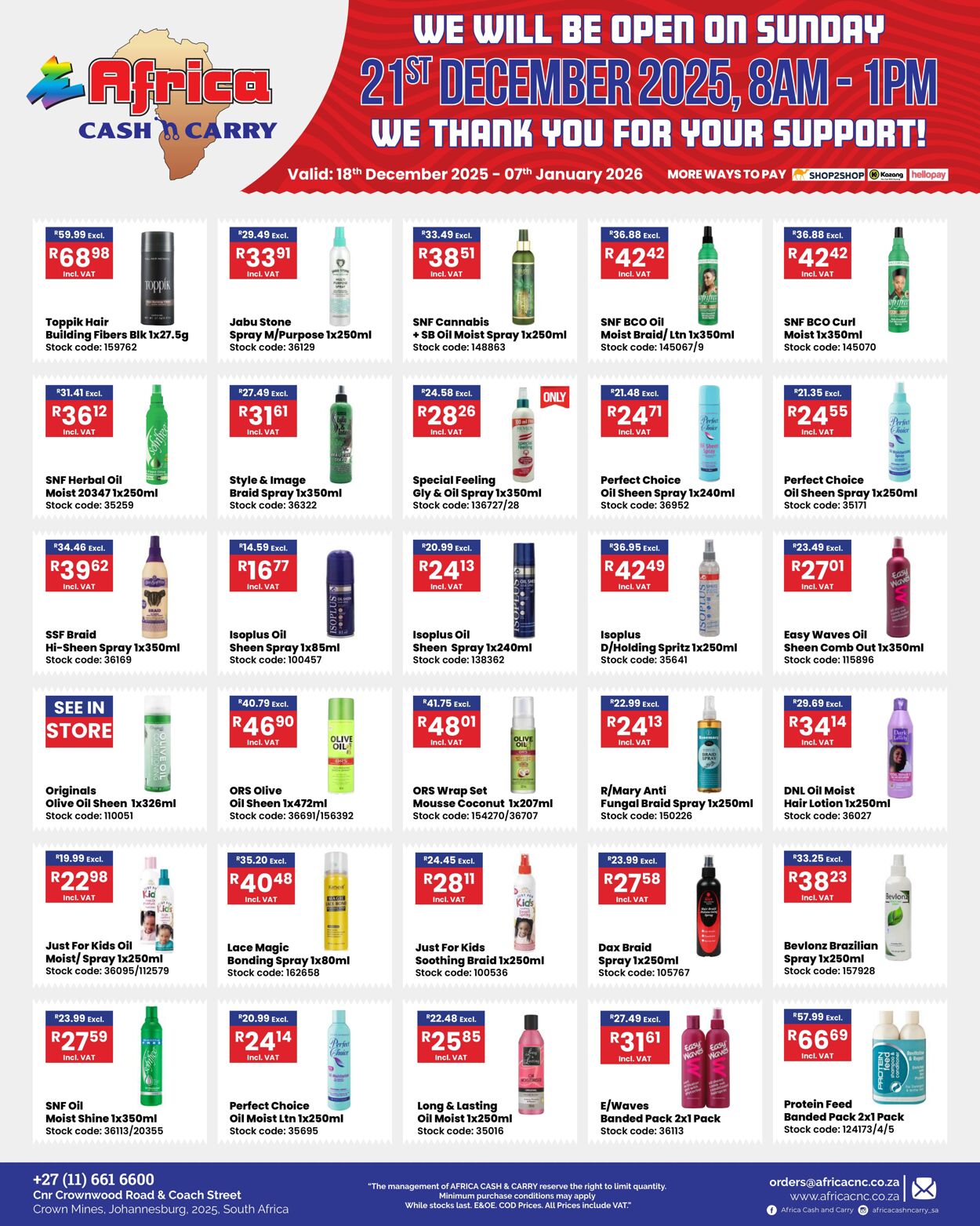 Special Africa Cash&Carry 18.12.2025 - 07.01.2026