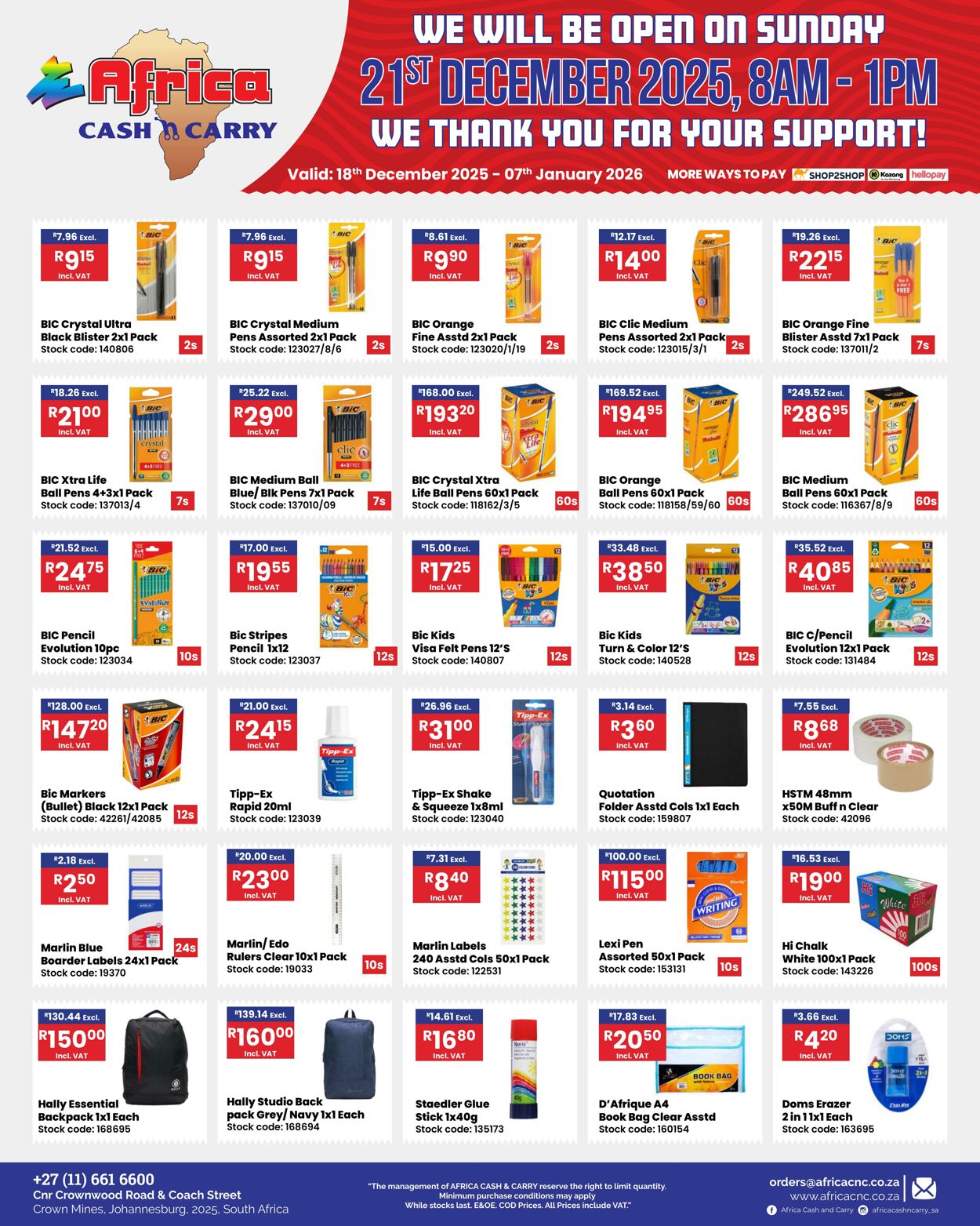Special Africa Cash&Carry 18.12.2025 - 07.01.2026