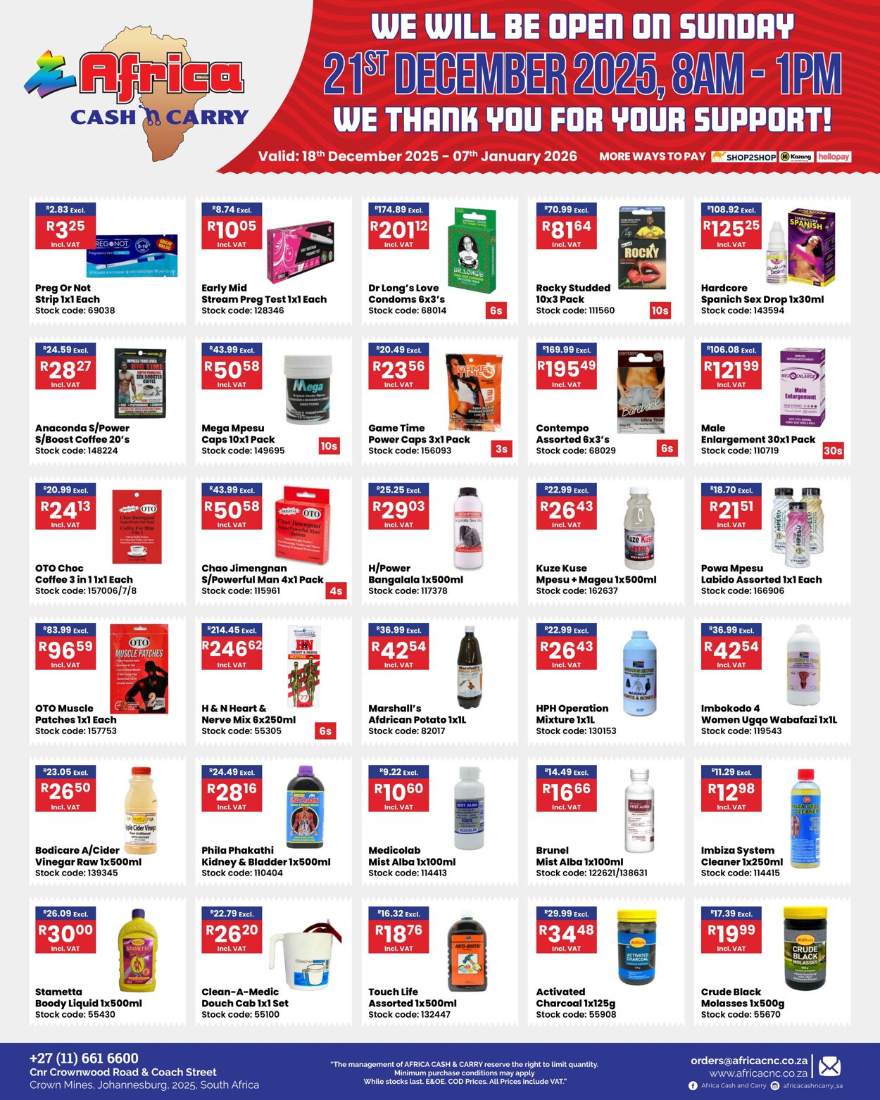 Special Africa Cash&Carry 18.12.2025 - 07.01.2026