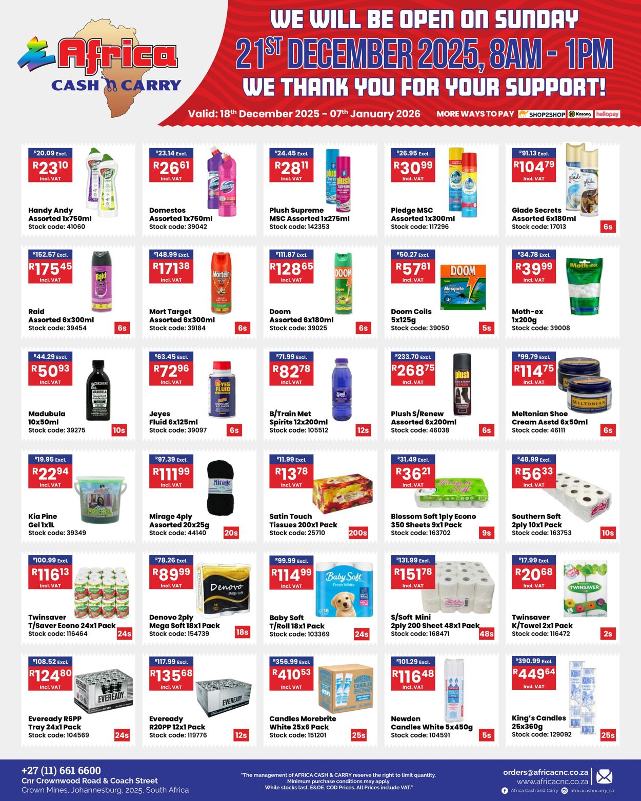Special Africa Cash&Carry 18.12.2025 - 07.01.2026