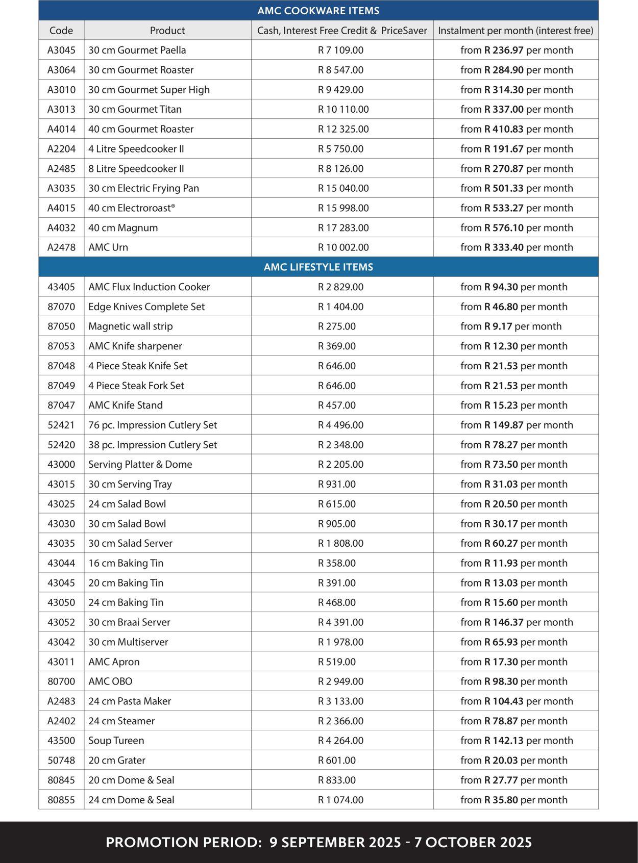 Special AMC Cookware 01.09.2025 - 30.09.2025