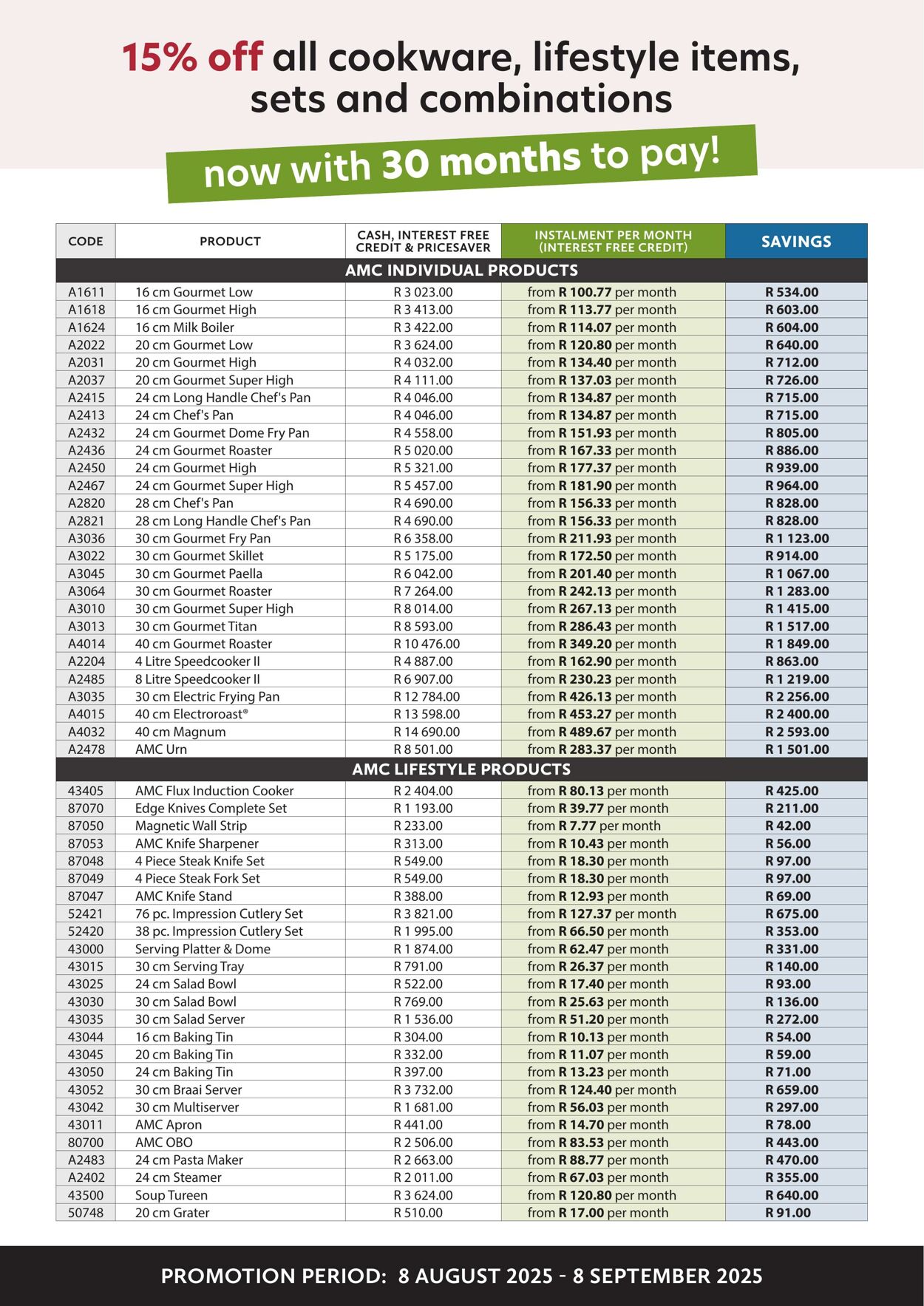 Special AMC Cookware 08.08.2025 - 08.09.2025