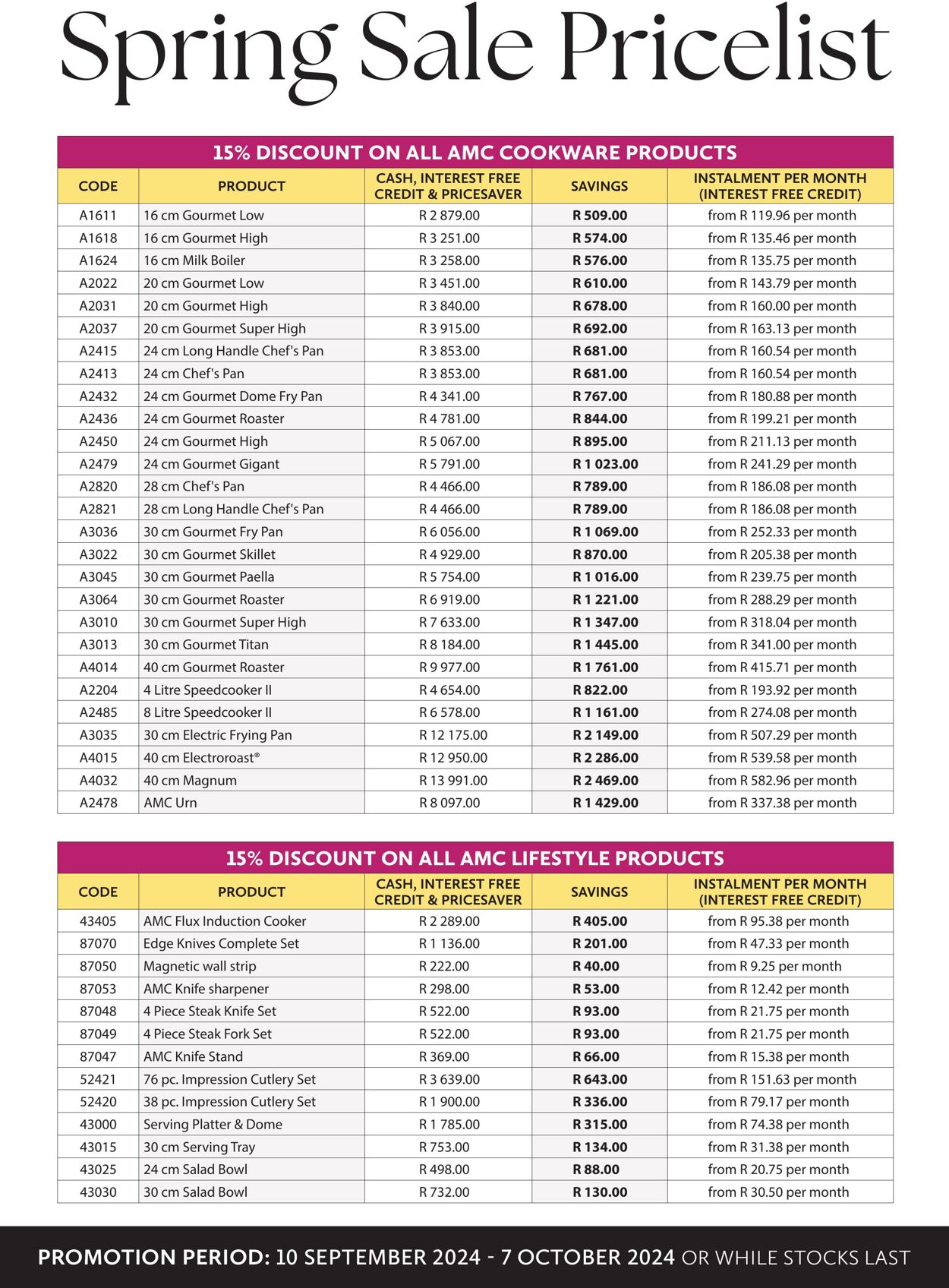 Special AMC Cookware 01.09.2024 - 07.10.2024