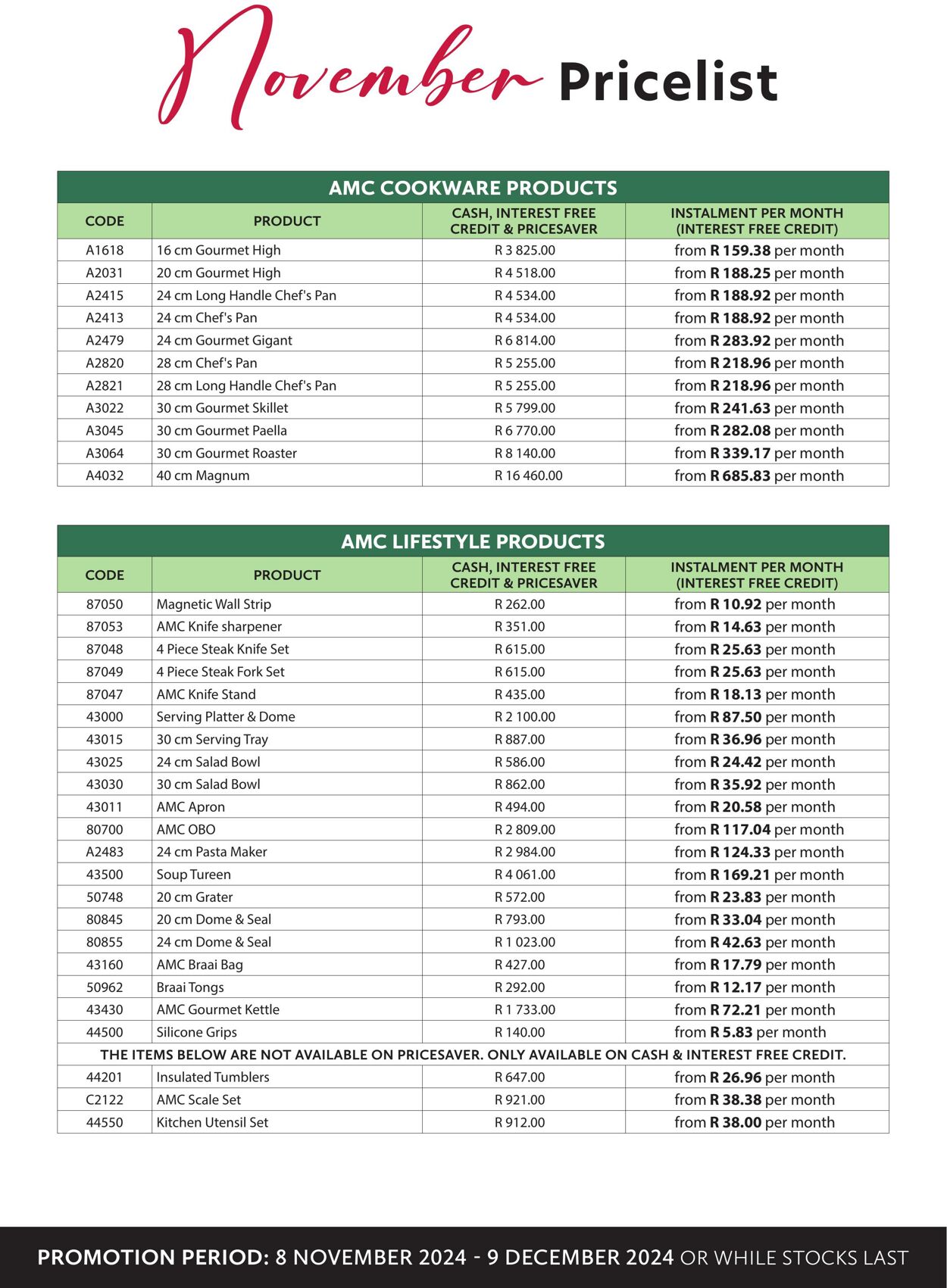 Special AMC Cookware 09.11.2024 - 09.12.2024