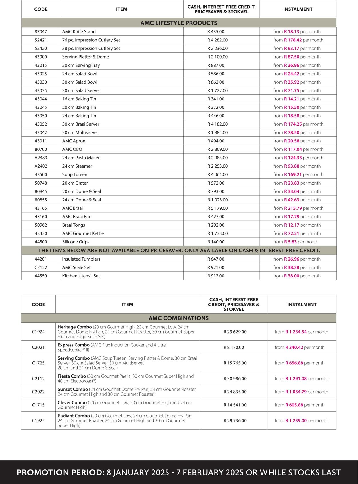 Special AMC Cookware 01.01.2025 - 31.01.2025