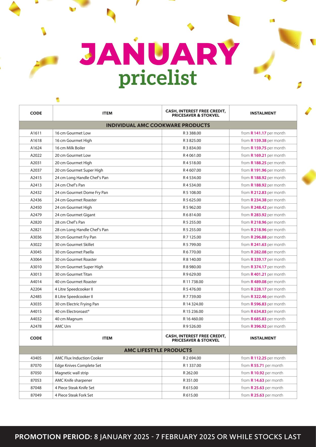 Special AMC Cookware 01.01.2025 - 31.01.2025