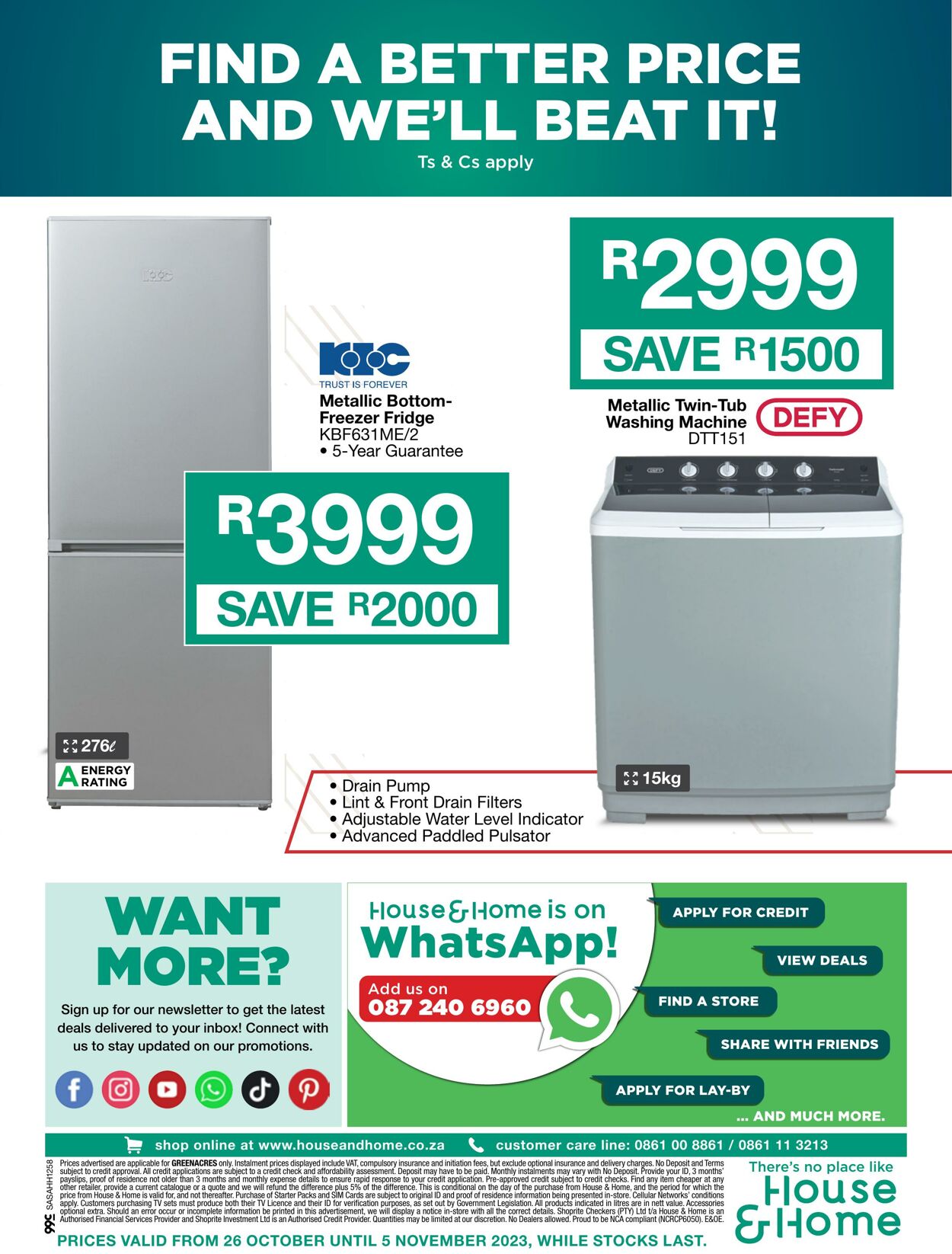 House and home specials deals on washing machines