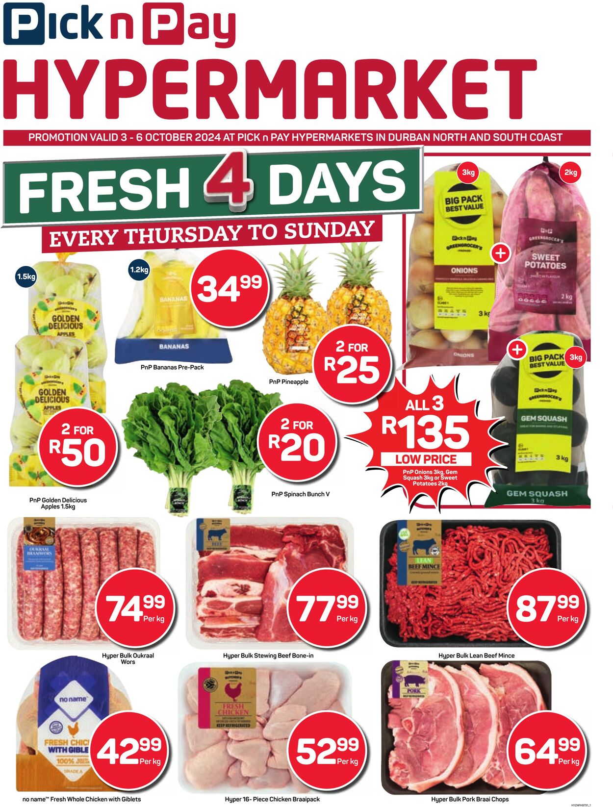 Special Pick n Pay - Hyper Fresh Specials 3 Oct, 2024 - 6 Oct, 2024